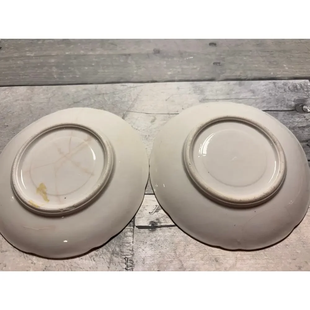 2 COLLECTIBLE PORCELAIN SAUCERS BUTTERFLY MOTIF SCALLOPED EDGES GOLD TRIM!
